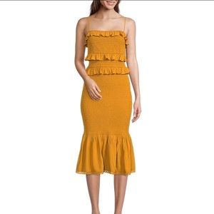 Antonio Melani Smocked Flounce Hem Sheath Midi Dress